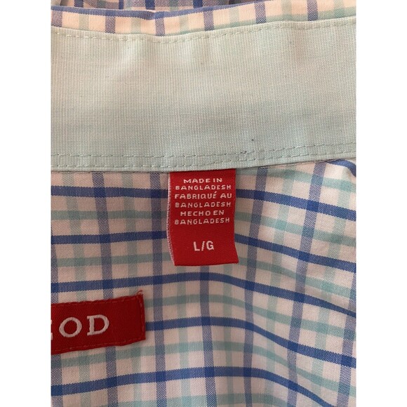 Izod Blue Plaid Button Front Shirt Size L 100% Cotton Preppy - Picture 4 of 5